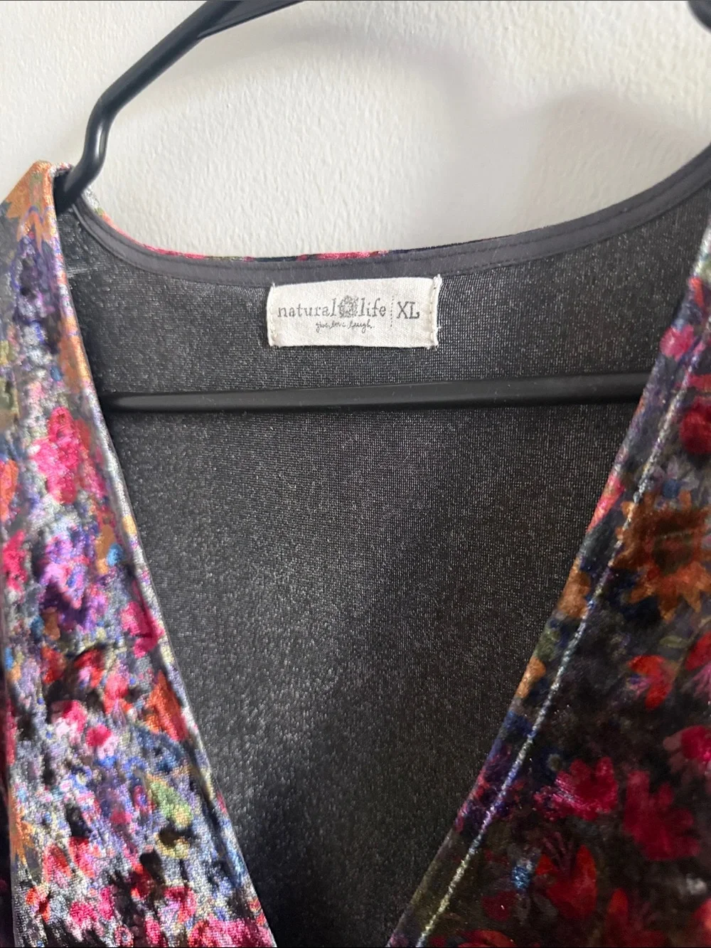 NATURAL LIFE Velvet Floral V‑Neck Mini Dress - Pink, Purple, Green - Picture 2 of 5